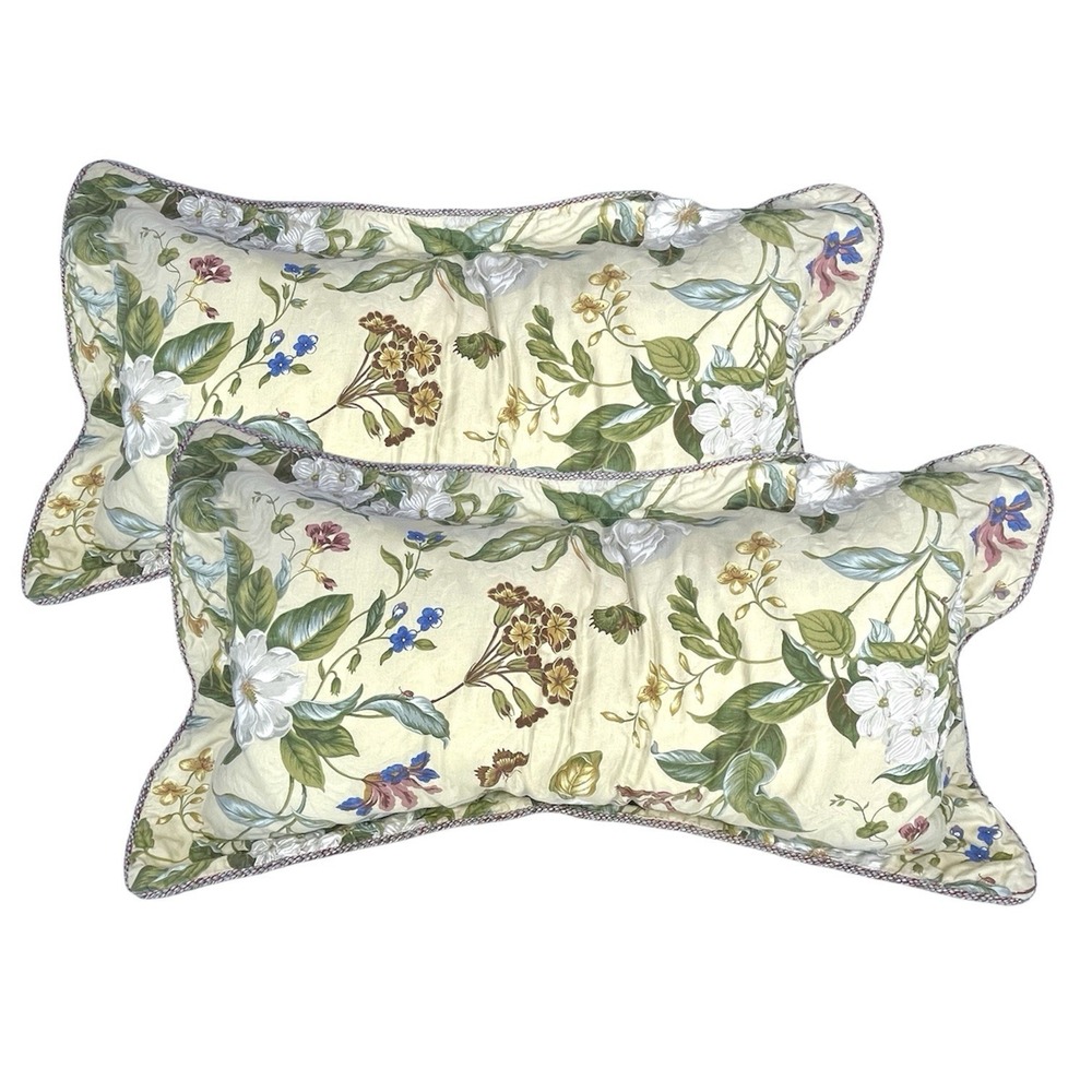 Williamsburg Floral King Pillow Shams Set Magnolia Butterfly Cotton Cottage